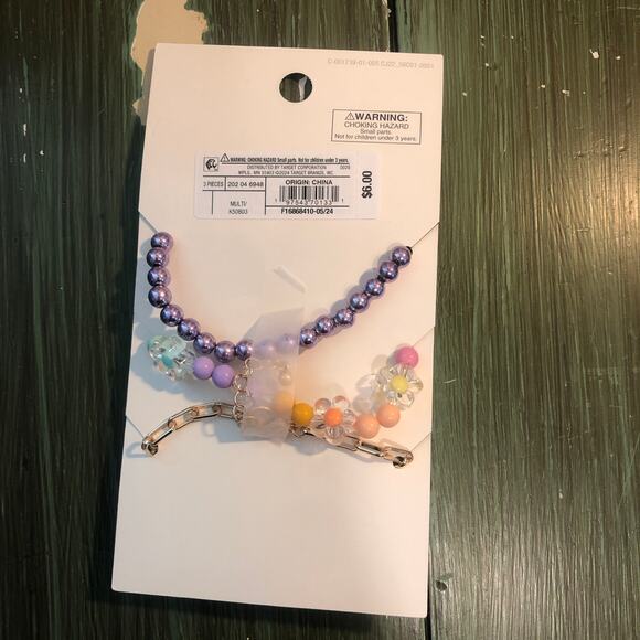 Cat & Jack NWT 3 Piece Girl's Bracelet Set Flowers Smiley Face Beads - Picture 4 of 4